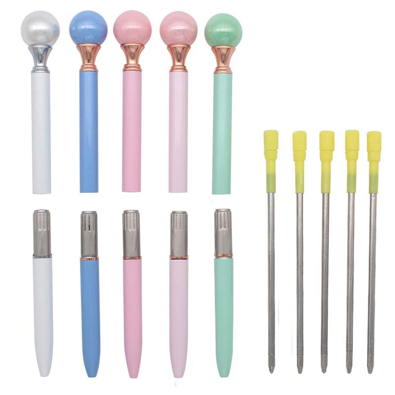 Gullor 5PCS Pearl Retractable Ballpoint Pen, Bling Metal Ballpoint Pens, Multicolor A - Image 3